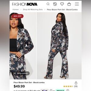 Fleur Blazer Pants Set Black/Combo